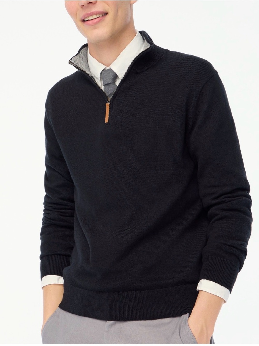 j crew Men's Black Quarter-Zip Sweater size small 100%cotton